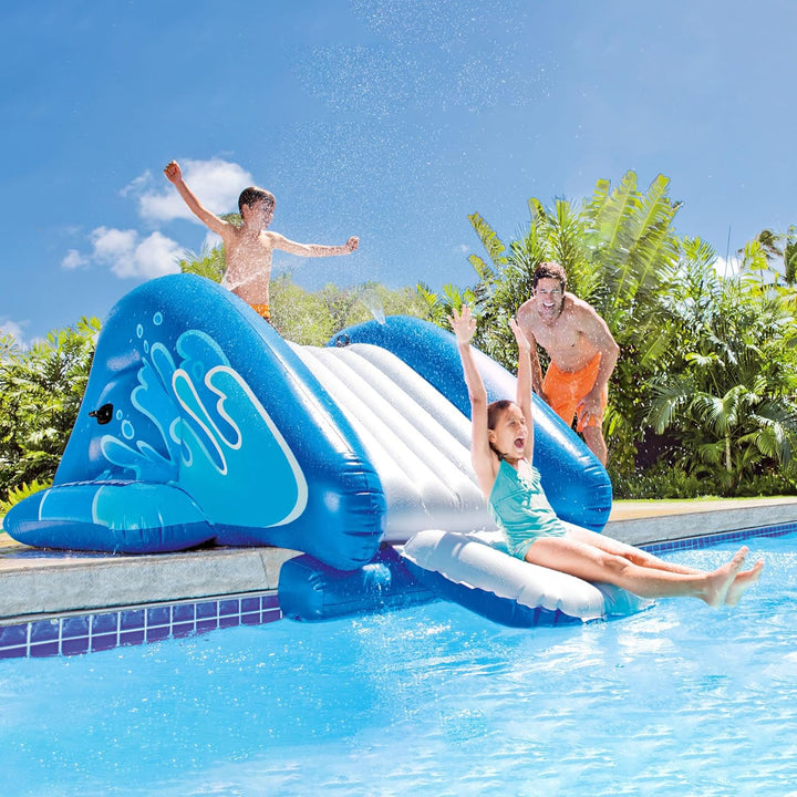Kool Splash Inflatable Water Slide Swimming Pool Play Center with Built in Sprayers for Kids and Adults, Ages 6 and Up, Blue