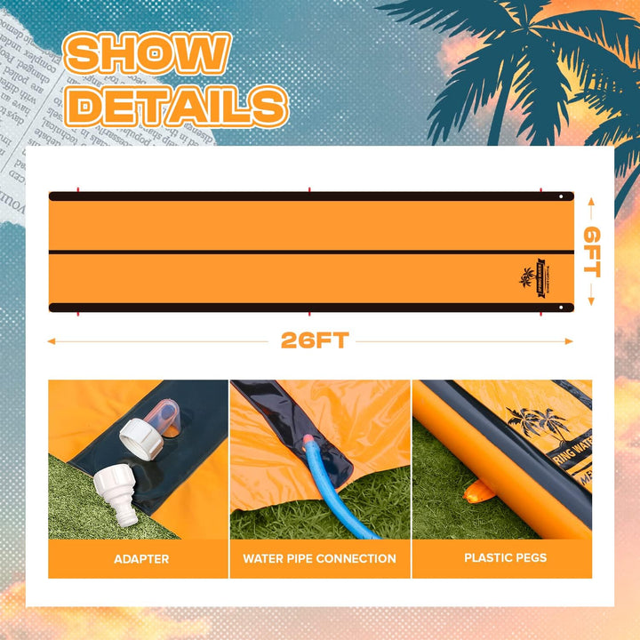 Slip and Water Slide for Kids and Adults Extra Long Water Slides for Backyard Build in Sprinkler with Two Bodyboards Heavy Duty Summer Outdoor Backyard Water Toys