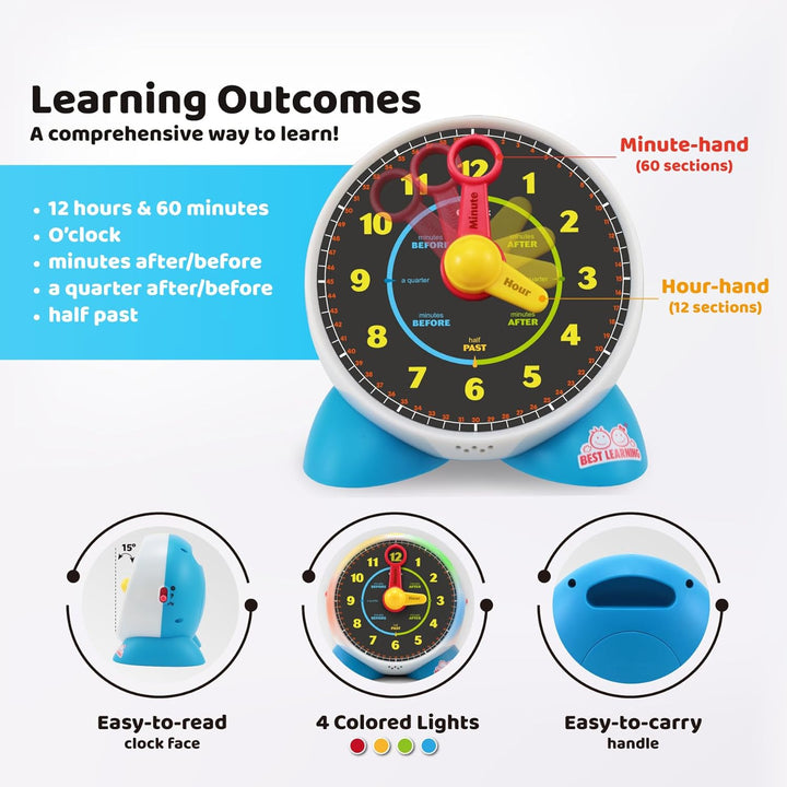 Learning Clock - Educational Talking Learn to Tell Time Teaching Toy with Quiz and Music Sleep Mode - Toddlers & Kids Ages 3, 4, 5, 6 Years Old Boy and Girl Birthday Present