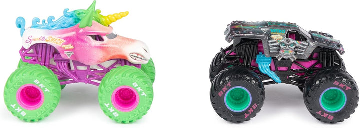 , Official Nitro Neon, Sparkle Smash Vs. Max-D, 1:64 Scale Die-Cast Monster Trucks, Kids Toys for Boys Ages 3 and Up