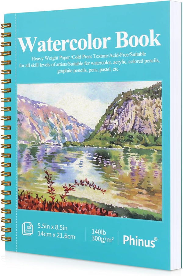 30 Sheets Watercolor Sketchbook 5.5 X 8.5 Inch, Watercolor Paper Cold Press (140Lb/300Gsm), Spiral Bound Water Color Pad for Adults Kids, Mixed Media, Markers and Art Journaling