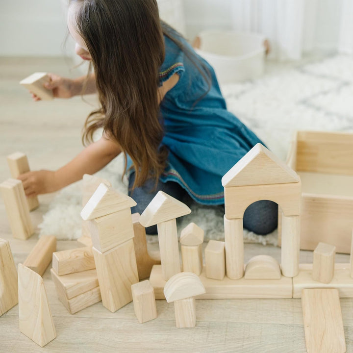 Standard Unit Solid-Wood Building Blocks with Wooden Storage Tray (60 Pcs)