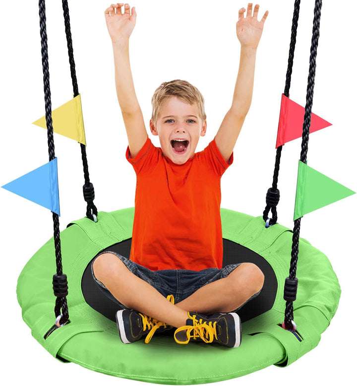 24 Inch Children Tree Swing, Outdoor Small Saucer Swing Platform Swing for Kid, round Flying Swing Wirh Adjustable Hanging Ropes for Backyard, 220Lb Weight Capacity Great for 1-2 Kids
