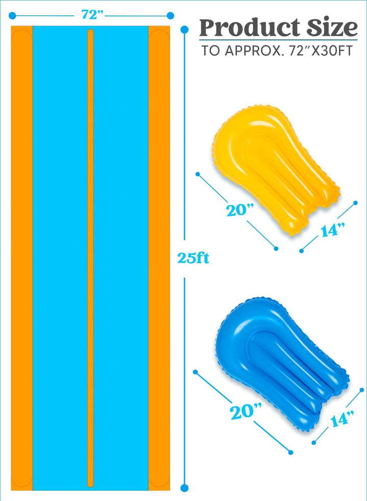 Double Lane Water Slide,25Ft X 6Ft Heavy Duty Lawn Water Slip and Slide with Sprinkler and 2 Inflatable Boards for Adult Kids Party Summer Yard Outdoor Play Activities