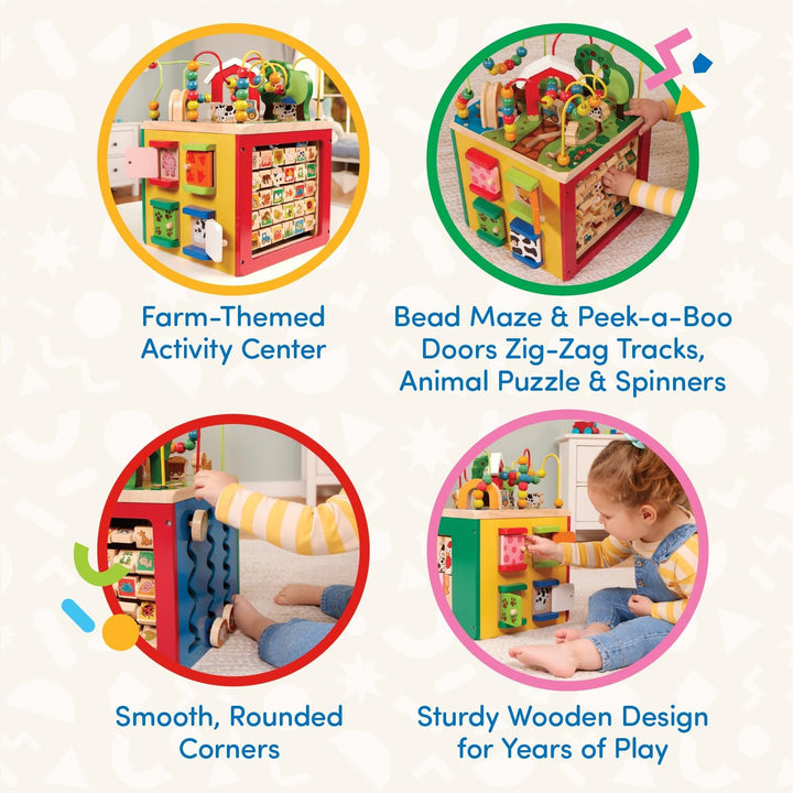 – Activity Cube with Farm Theme – Educational Wooden Toys for Toddlers and Kids – 1 Year +