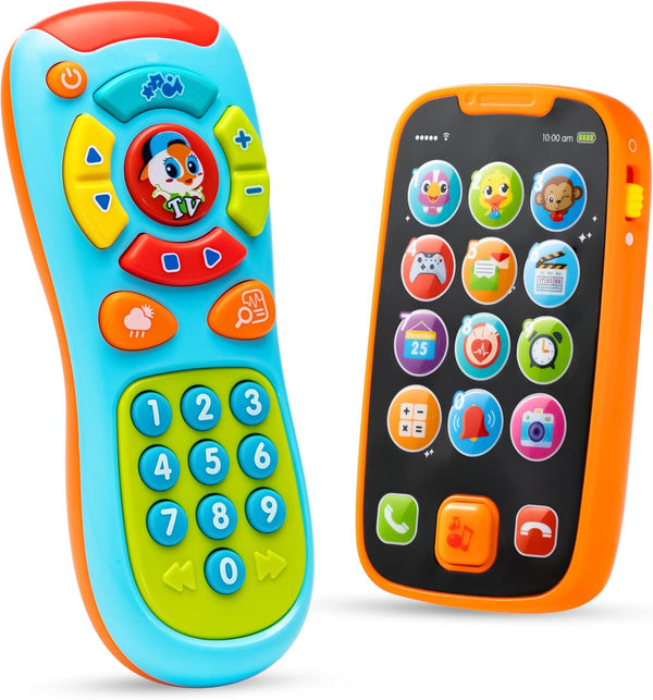 Baby Learning Phone and Remote Toy for Toddler, Fun Smartphone Toys with Music for Infants, Boys or Girls, Holiday Stocking Stuffers, Kids Birthday Gift, Easter Basket Stuffers