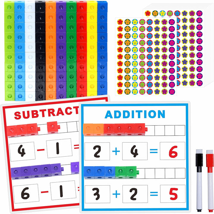 Math Linking Cubes, Math Cubes Manipulatives with Activity Cards Linking Cube Math Counters for Kids Kindergarten Learning Activities