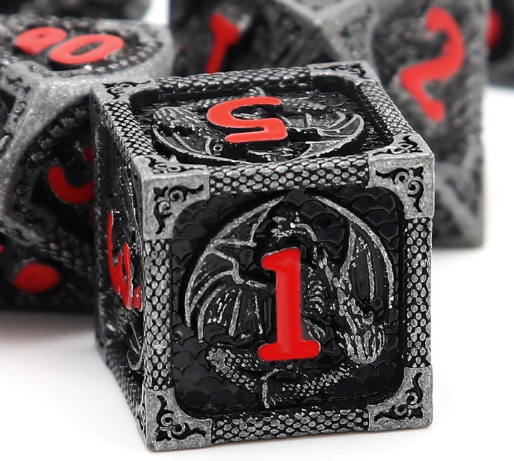 Bloodstained Metal DND Dice Set Blood Polyhedral D&D Dice Compatible with Dungeons and Dragons Gift TTRPG Antique Metal Halloween Dice