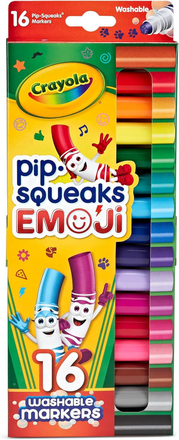Emoji Pip Squeaks Washable Markers (16Ct), Toddler Mini Stamper Marker Set, Coloring Supplies for Toddlers, Gift for Kids