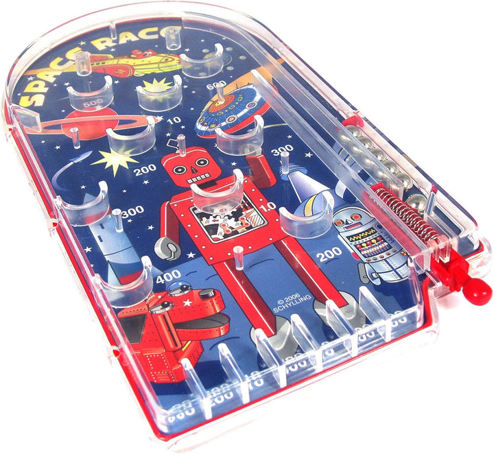 Space Race Pinball Game - Portable Retro Pinball Toy - Sturdy Construction with Lever, Metal Balls, and Classic Space Design - Ages 3 and Up