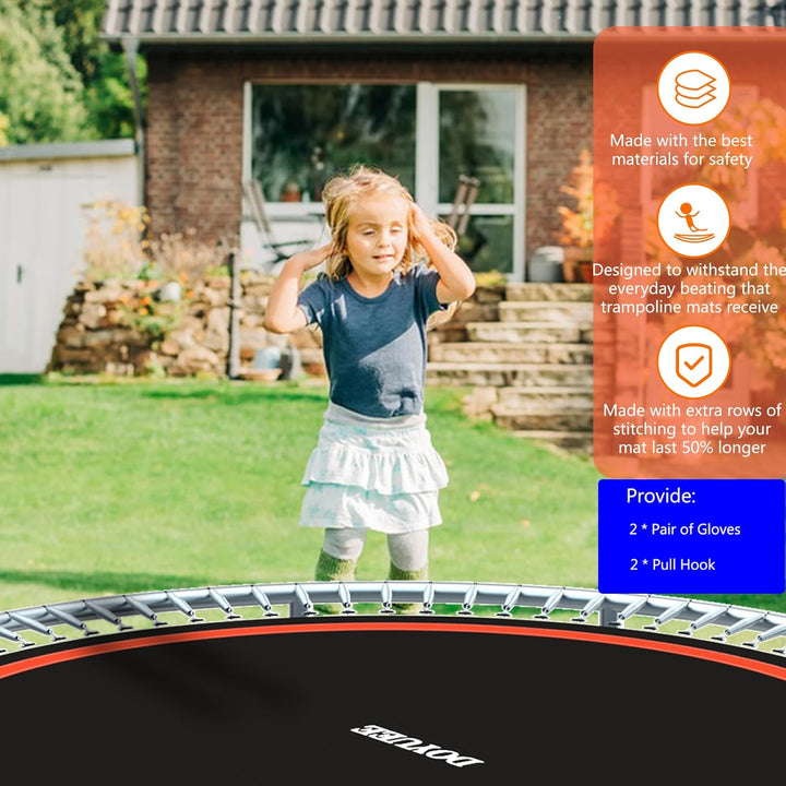 Trampoline Mat，10.56Ft/126.8In Diameter Mat with 72 Rings,Fits 12FT Trampoline Frame Use 5.3"-5.7" Springs,Spring and Frame Not Included