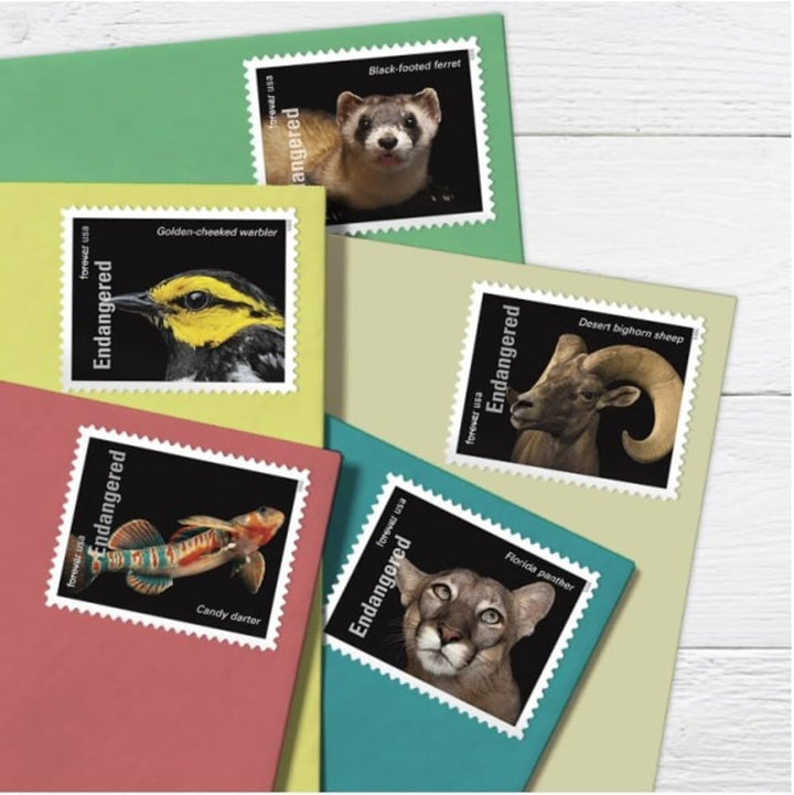 Endangered Species (Sheet of 20) Postage Forever Stamps US Postal First Class Animal Bird Fish Duck Wildlife Habitat Announcement Celebrate Anniversary Wedding 2023 Scott #5800