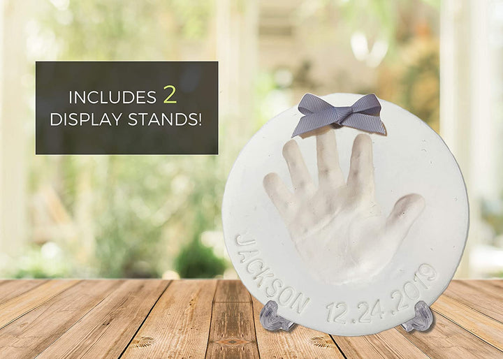 Baby Handprint Footprint Keepsake Ornament Kit (Makes 2) - Bonus Stencil for Personalized Christmas, Newborn, New Mom & Shower Gifts. 2 Easels! Non-Toxic Clay, Air-Dries Light & Soft, Won'T Crack.