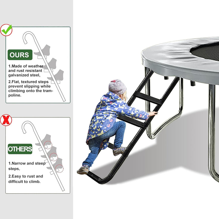 USA Universal Easy-To-Assemble Trampoline Ladder, 3 Steps with Wide Steps, Storage Bag, 220 Lbs Capacity Trampoline Accessories for Children Kids, Black
