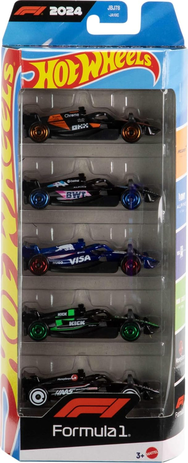 Toy Cars Formula 1 5-Pack, Set of 5 1:64 Scale Die-Cast Vehicles Featuring F1 Racing Team Decos, Collectible Race Cars