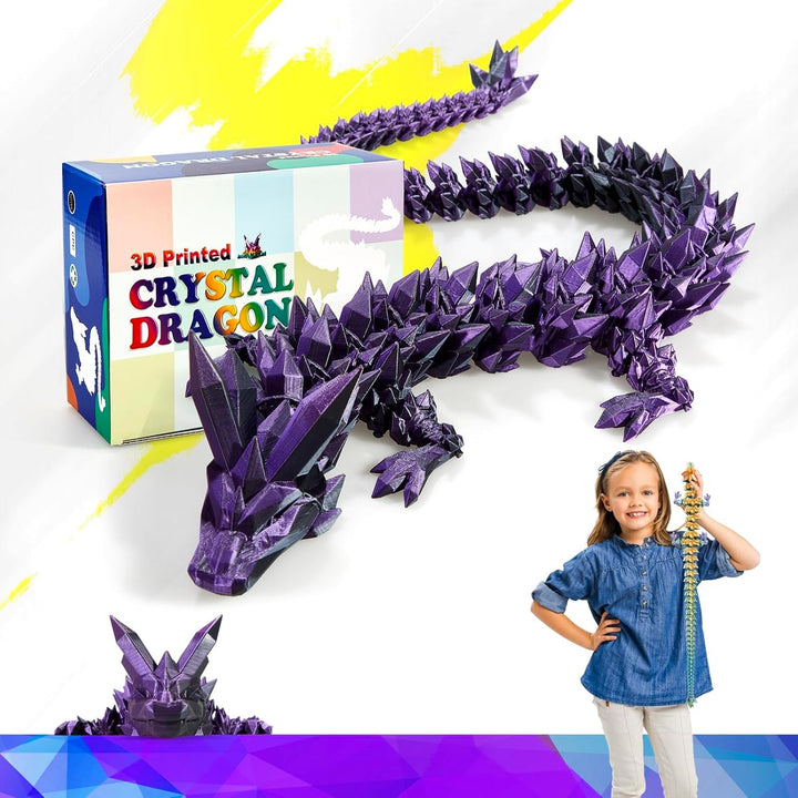 24 Inch Large Glow in the Dark 3D Printed Crystal Dragon Toy,Dragon Figurine Large Toy for Kids(Luminous Rainbow)