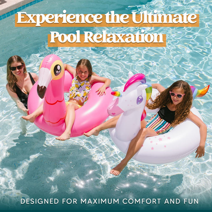 2-Pack Flamingo Unicorn Pool Float - Fun Floaties Inflatable Swimming Pool Tubes Toys Party Decorations, Summer Vacation Lake Beach Floaty Swim Rings Raft Lounger for Adults & Kids