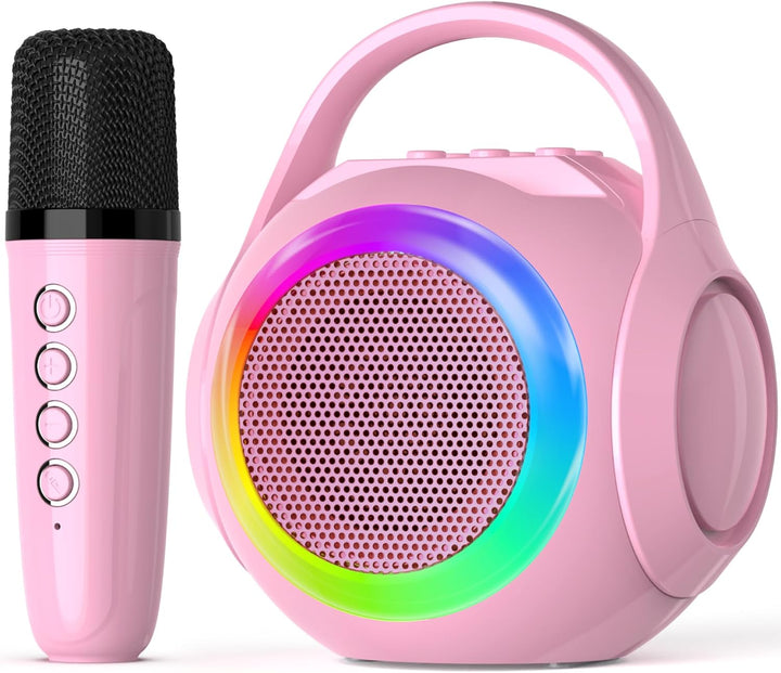 Mini Karaoke Machine for Kids with 2 Microphones, Bluetooth Toddler Karaoke Toy with LED Lights, Rechargeable Portable Speaker for Girls & Boys Ages 3-10, Children’S Day & Birthday Gift Ideas