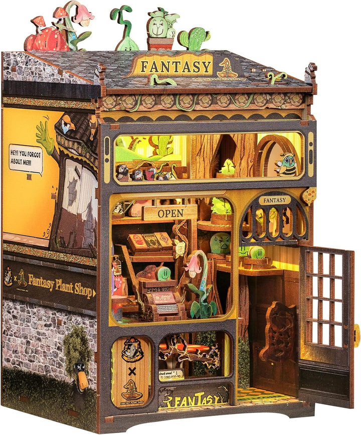 Book Nook Kit - DIY Miniature House Coffee Shop Dollhouse Kit for Adults and Teens, Booknook Tiny House Bookshelf Decor 3D Wooden Puzzle, Gifts for Family, Friends (Corner Coffee Shop)