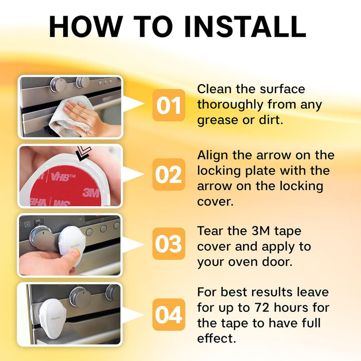 Oven Lock – Baby Proofing Safety Lock for Oven Doors & Stoves, 3M VHB Adhesive, No-Drill, Heat-Resistant, 1 Pack, Easy Install, White
