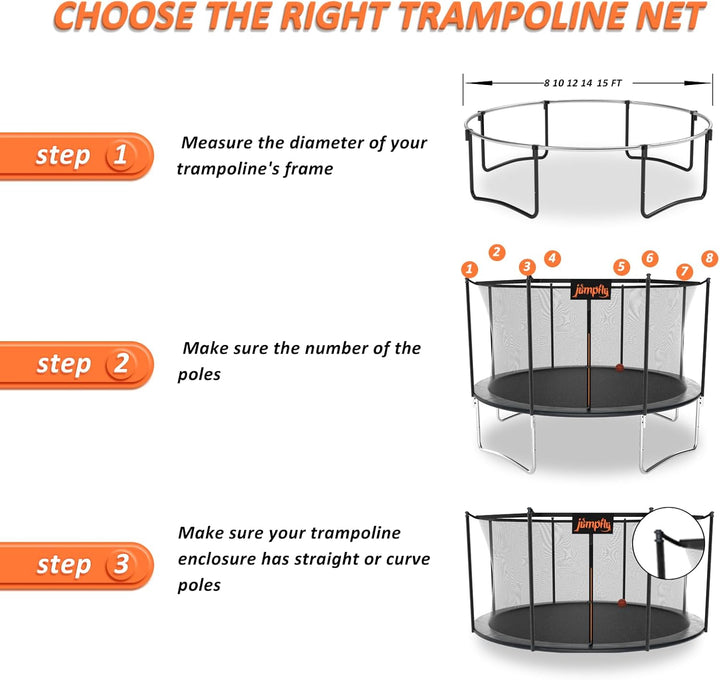 10/12/14FT Trampoline Net(Net Only),Trampoline Replacement Safety Enclosure,Fit for 8/6 Poles round Frame Trampoline,Breathable&Weather-Resistant Trampoline Accessories with Adjustable Straps