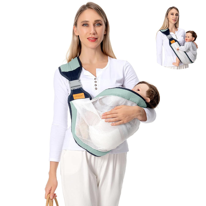 Baby Sling Carrier, Baby Carrier Newborn to Toddler(7-45Lbs), Toddler Carrier with Safety Buckle, One Shoulder Adjustable Shoulder Strap, One Size Fits All, Grey