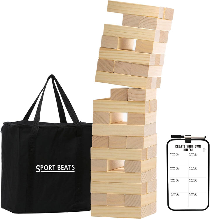 Outdoor Games Large Tower Game 54 Blocks Stacking Game Includes Carry Bag and Scoreboard