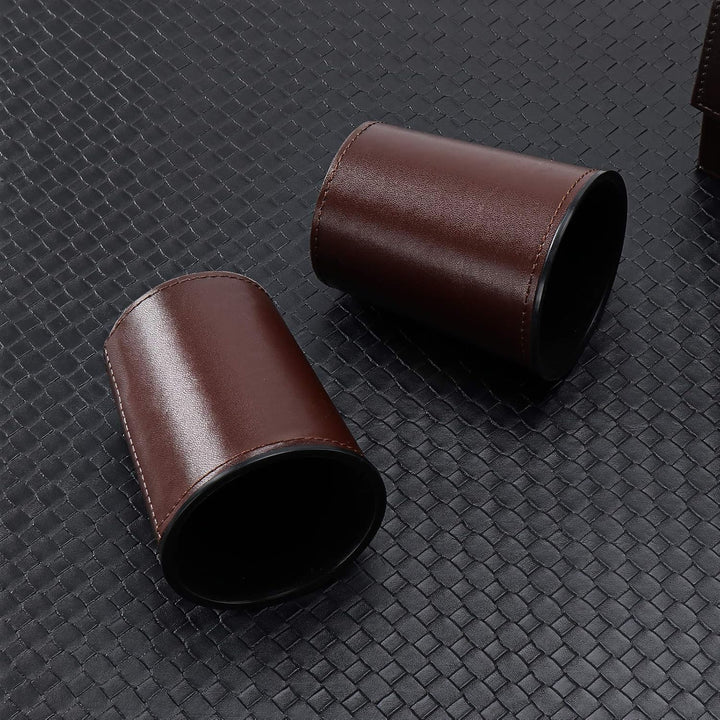 Party Games Leather Dice Cup Set, 6 Black Leather Dice Cups +30 Dice + Exclusive Storage and Transport Case Made of Faux Leather