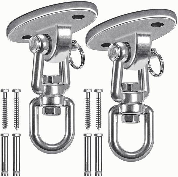 Ceiling Swing Mount Stainless Steel Swing Hangers Free Swivel Swing Hooks for Yoga Swing Indoor Outdoor Swing Set Porch Swing Chair Punching Heavy Bag 2000 Lbs Capacity Each 2 Pack