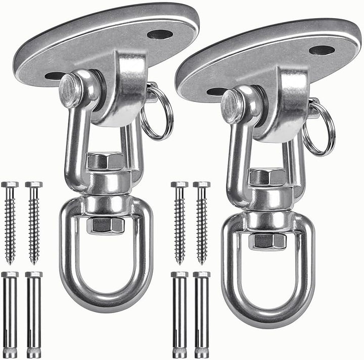 Ceiling Swing Mount Stainless Steel Swing Hangers Free Swivel Swing Hooks for Yoga Swing Indoor Outdoor Swing Set Porch Swing Chair Punching Heavy Bag 2000 Lbs Capacity Each 2 Pack