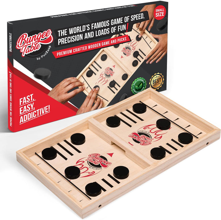 Fast Sling Puck Game - Test Your Speed and Accuracy with This Fast-Paced Wooden Air Hockey Board Game - Guaranteed Fun for Family Night or Friends Party