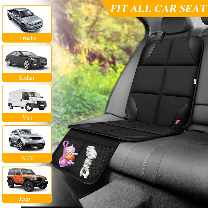 Car Seat Protector for Child Car Seat, Durable 600D Fabric Waterproof Car Seat Cover with Thick Pad Non-Slip Backing (No Imprints)