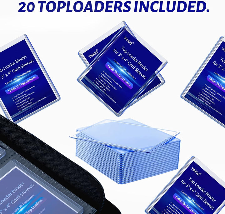 Toploader Binder Holds 324 Toploaders | 20 Toploaders |Waterproof PU Leather + Anti-Yellowing PP Inserts | Ridge Tab Sorting Portable Top Loader Binder for Cards (For Sports/Game Cards)