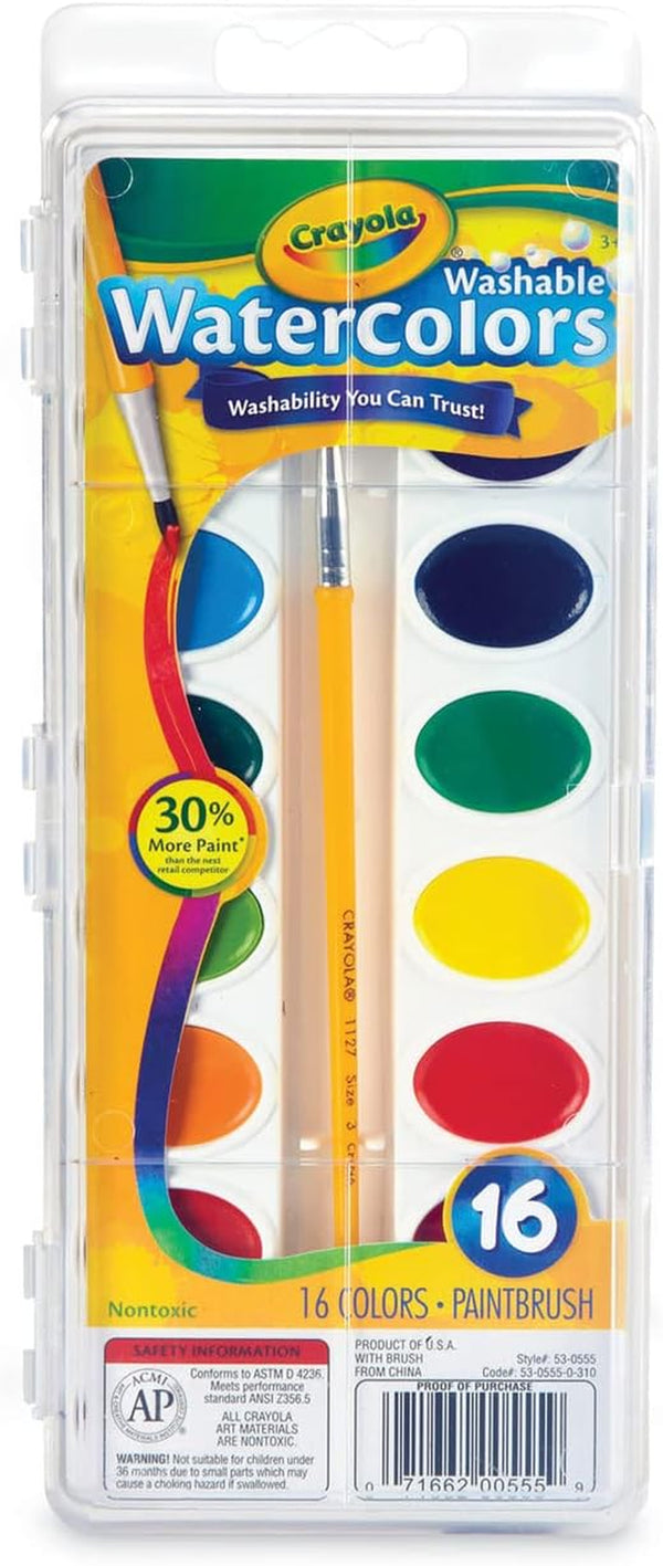 Washable Watercolor Paint, 16 Assorted Colors (CYO530555)