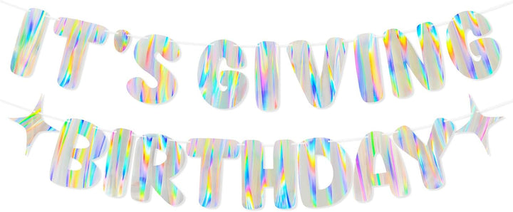 Iridescent Happy Birthday Banner, 9Ft Pre-Strung Holographic Birthday Decorations Vibrant Party Sign with Aurora, Rainbow Effects