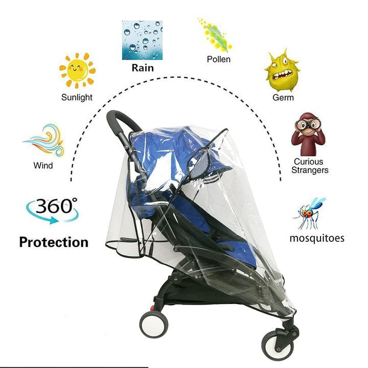 Stroller Rain Cover Universal Stroller Cover for Toddler Umbrella Stroller,Compact Travel Stroller, Waterproof Snow Wind Weather Shield,Food Grade EVA No Odor