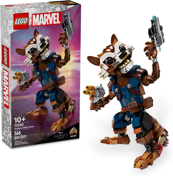 Marvel Rocket & Baby Groot Minifigure, Guardians of the Galaxy Inspired Marvel Toy for Kids, Buildable Marvel Action Figure for Play and Display, Gift for Boys and Girls Ages 10 and Up, 76282