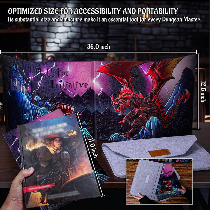 DND DM Screen Deluxe Edition: Colorfully Embossed Dragon & Mimic, Four-Panel with Pockets Dungeon Master Screen for Dungeons and Dragon, Pathfinder, D&D