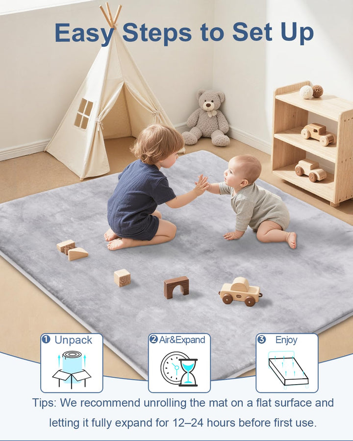 Thick Baby Play Mat for Floor,50 X 50 Playpen Mat,Tummy Time Foam Mat,Ultra Soft Support & Plush Feel,Easy Care with Non-Slip Cushioned for Infant,Kids and Toddler Crawling,Grey