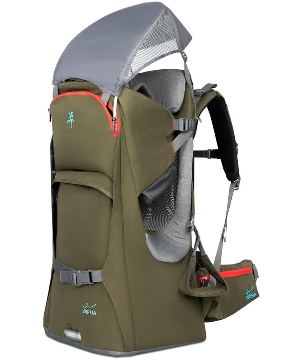 Baby Backpack Carrier, Ergonomic Child Carrier Hiking with Sun Canopy, Safe Toddler Hiking Backpack Carrier with Large Storage Space&Insulated Pocket, Adjustable Padded Child Seat
