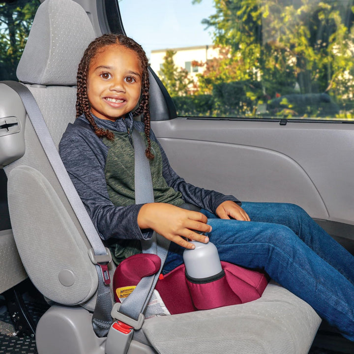 Solana, No Latch, Single Backless Booster Car Seat, Lightweight, Machine Washable Covers, Cup Holders, Pink