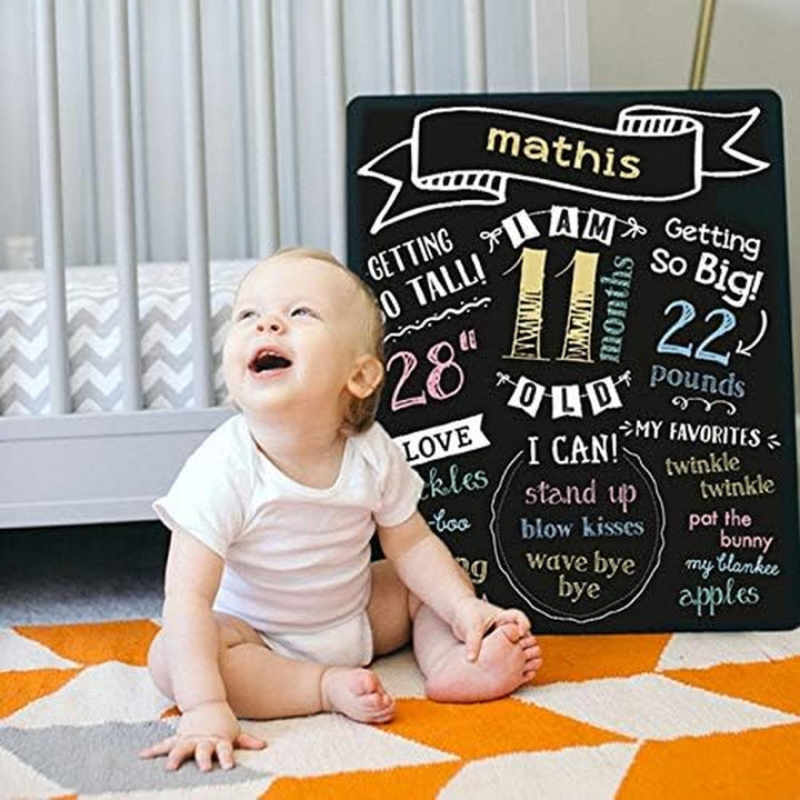 All about Baby Milestone Photo Sharing Monthly Chalkboard, Baby Photo Prop, Black