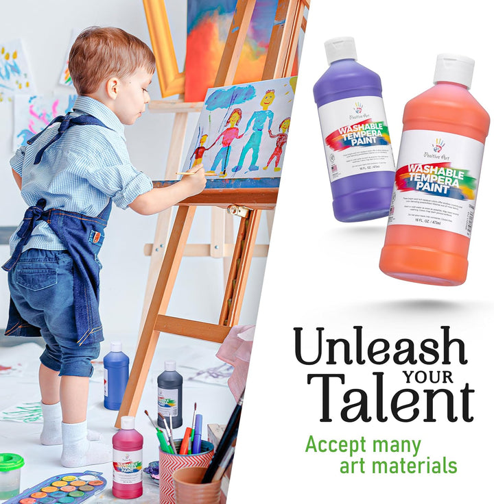 Washable Paint for Kids – (8 Colors, 16 Oz Each) Made in USA, Non-Toxic Tempera Paint Set – Bulk Classroom Paints for Students, Finger Painting, School Use – 8 Pack