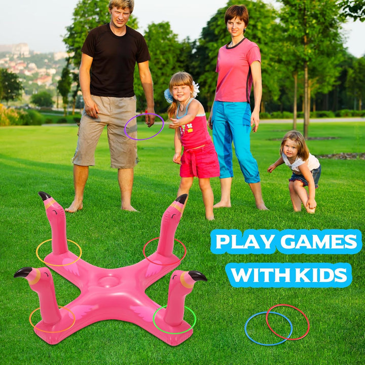 Inflatable Pool Ring Toss Games Toys, Floating Shark Flamingo Swimming Pool Ring with 6Pcs Rings, Swimming Pool Games for Kids Adults Summer Pool Party