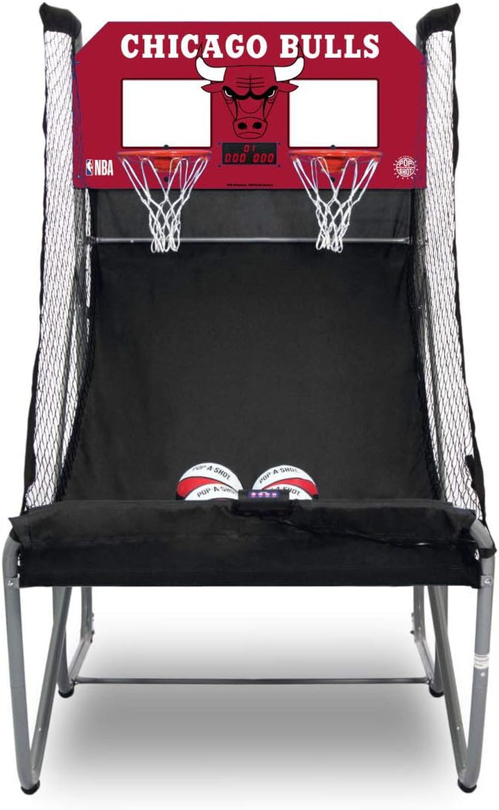 - Home Dual Shot with Chicago Bulls NBA Graphics L Sensor Scoring L 16 Game Modes L 7 Balls L Foldable Storage L for All NBA Fans