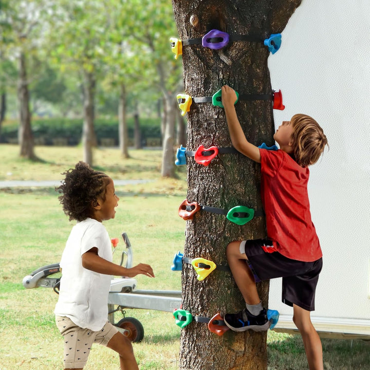 12 Ninja Tree Climbing Holds for Kids Climber, Adult Climbing Rocks with 6 Ratchet Straps for Outdoor Ninja Warrior Obstacle Course Training