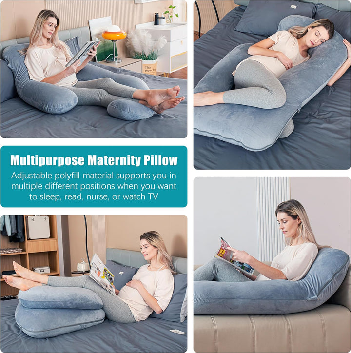 Pregnancy Pillows, Soft U-Shape Maternity Pillow with Removable Cover - Full Body Pillows for Adults Sleeping - Pregnancy Must Haves - Jumbo 57 Inch - Grey