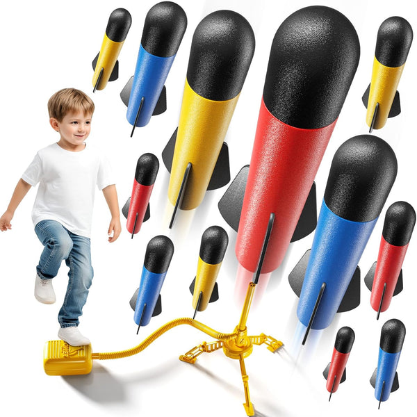 Rocket Launcher for Kids, 12 Foam Rockets, Launch up to 100+Ft, Outdoor outside Backyard Toys for Boys & Girls, Birthday Gift Toys for Kids Boys Girls Age 3 4 5 6 7 8 Years Old