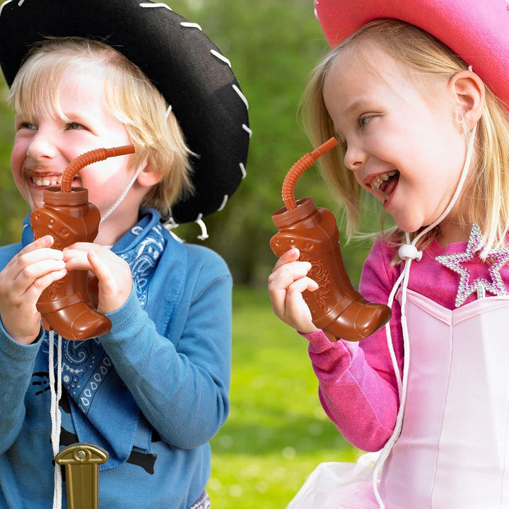 12 Pcs 10 Oz Plastic Cowboy Boot Cups with Straws and Lids Plastic Cowboy Cups for Western Themed Party Supplies and Rodeo Party Decorations (Brown)