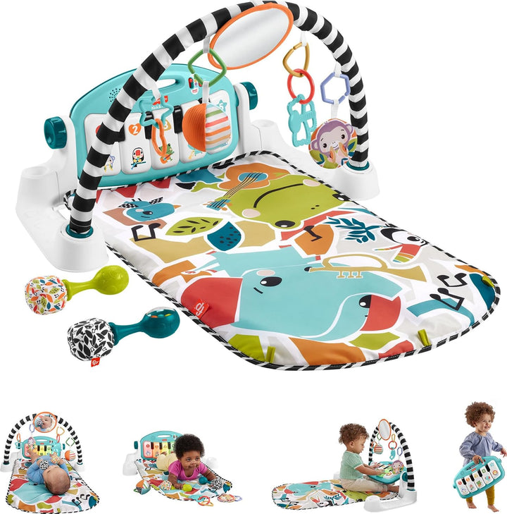 Baby Playmat Deluxe Kick & Play Piano Gym for Learning & 2 Maracas Soft Rattles for Newborn to Toddler Play Ages 0+ Months
